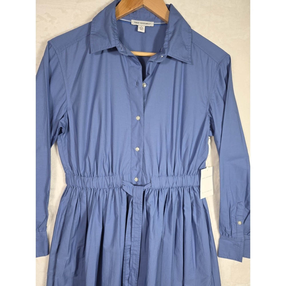 Free Assembly Blue Eyelet Shirt Dress Cotton Midi Button Front S NWT - Picture 5 of 11